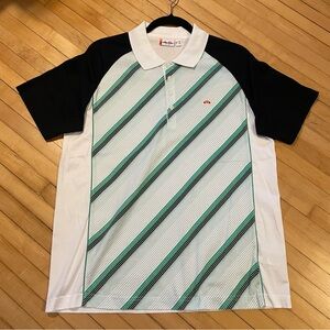 ELLESSE Polo Shirt Cotton Green Micro Stripe Preppy Country Club Golf Unisex
